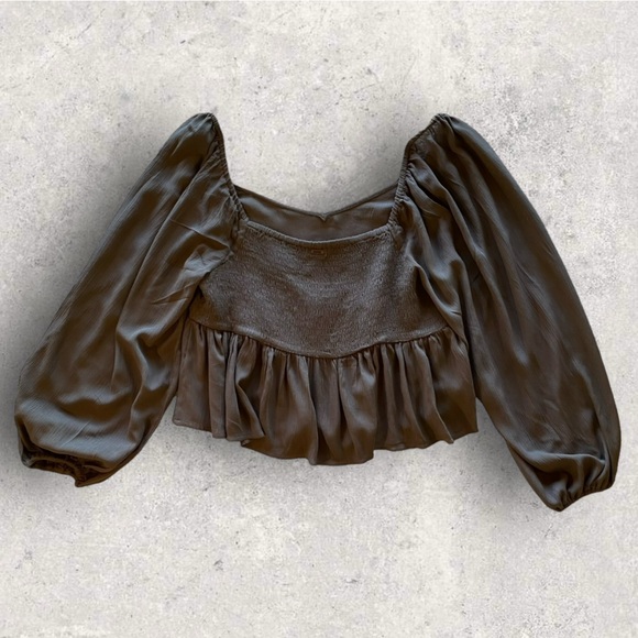 O’Neill Charcoal Grey Peasant Long Sleeve Top Blouse Size M. Great Condition! - Picture 2 of 14